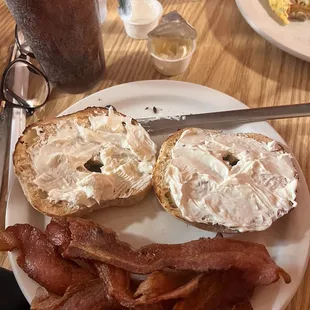 small breakfast this time of bagel and bacon