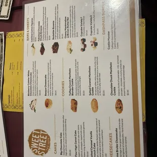 Dessert menu