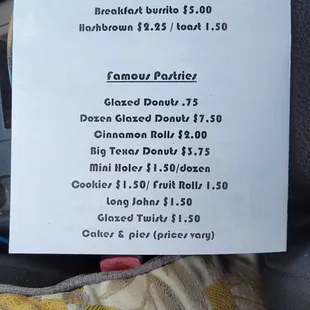 Back of Menu as of 12/15/2022