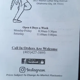 Front of Menu as of 12/15/2022