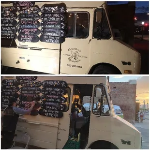 a food truck with a menu written on it
