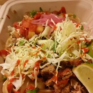 Spicy garlic noodles with pork. The pork was absolutely delicious.