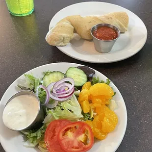 Salad and breadstick