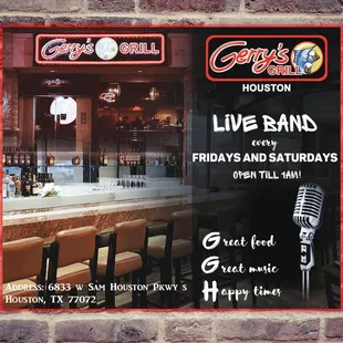 LIVE MUSIC, NO COVER every Friday and Saturday Nights! From 8:30PM-11:30PM!