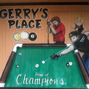 a pool table and pool balls