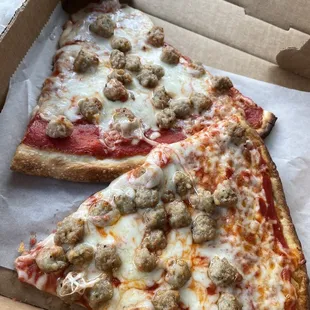 2 slices of sausage pizza  $6.52 at lunch.