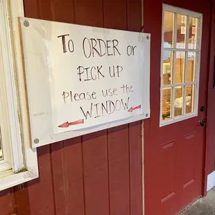 to order to pick up please use the window