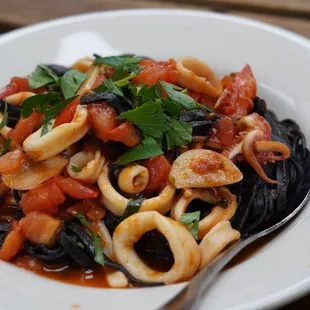 Black Linguini with calamari