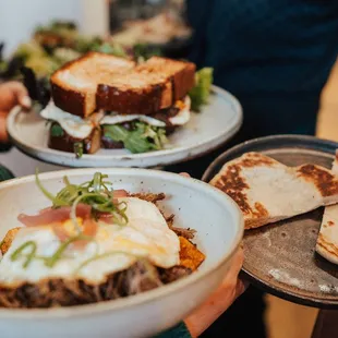 two plates of food on a table