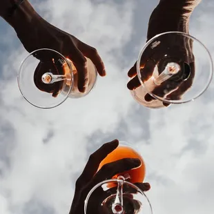 a group of people holding wine glasses