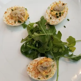 Chesapeake Deviled Eggs (three eggs with lump crab, Old Bay &amp; chives)