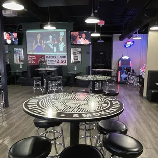 Half of the Main Dining Area (Bar Left, Kitchen Back Left, Games Back Right, Booths Right)