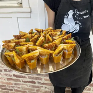 Grilled cheese with tomato basil soup shots. Always a crowd favorite.
