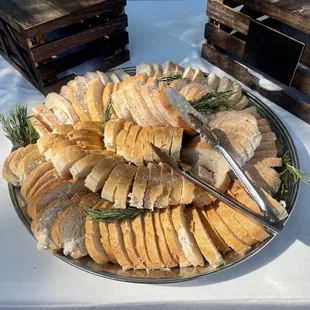 Baguette sliced for the charcuterie boards.