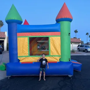 My son wanted me to blow up the bouncer to wrestle with his dad!