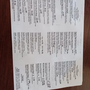 a menu on a table