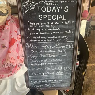 Specials menu