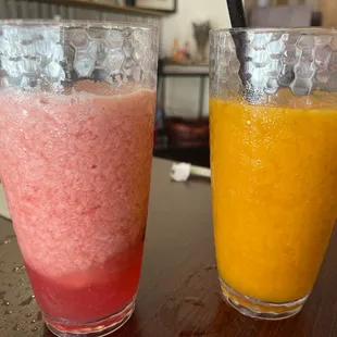 Smoothies ...  His: strawberry banana Hers: mango peach