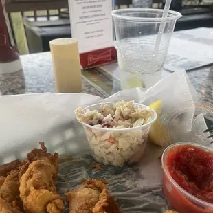 fried chicken, coleslaw, coleslaw and ketchup