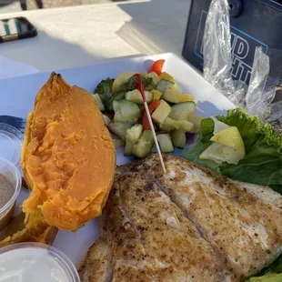 grilled fish and vegetables