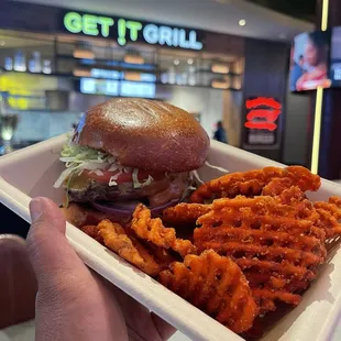 American Classic $14/ sweet potato fries $6
