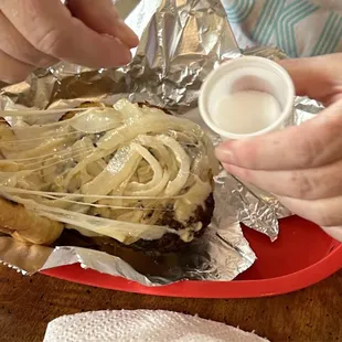 Not so grilled onion, onion, garlic burger
