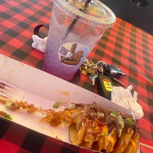 Such a good price for a twisted potato baked potato style and shredded beef $12 one of the best ones I&apos;ve ever had