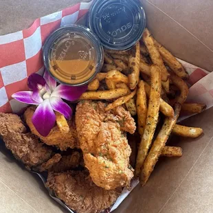Hand breaded Tenders and Fries