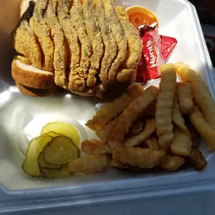 Carp sandwich w/fries.