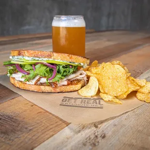 roast turkey, herbed chevre, fig jam, greens, sourdough