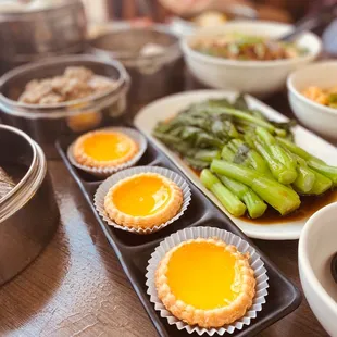 a variety of food items on a table