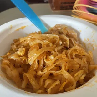 Close up of chicken pad Thai (after my kid ate a bunch of the chicken).