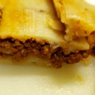 Up close of the ground beef tamale, my favorite.
