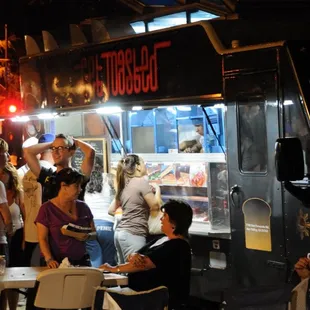 people eating outside