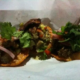 Trio of salbutes: (L-R) pork belly, Bicol express, and short rib.