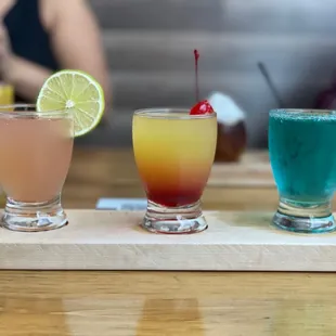 Mimosa Flight ($15) from left to right (Guava Lime, Pineapple Sunrise, Blue Raspberry)