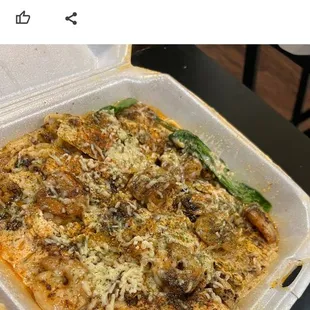 Grilled Blackened Creole jumbo shrimp pasta