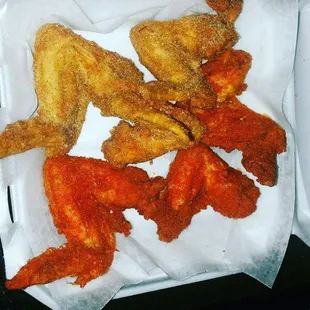 Deep fried garlic sriracha Dry and Parmesan garlic whole Wings.