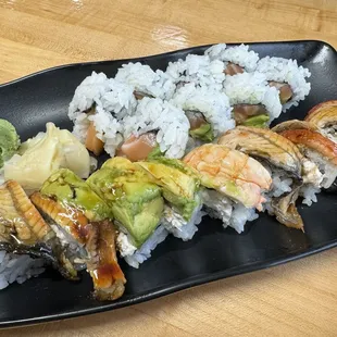 Dragon roll and salmon avocado roll