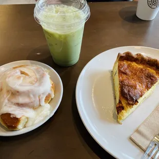 Bacon Cheese Quiche, Cinnamon Roll, Son of a Peach