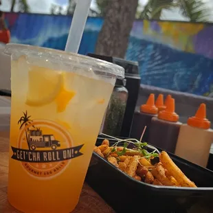 Peach Passion Lemonade w/ Peach-Mango Seasoned Fries!