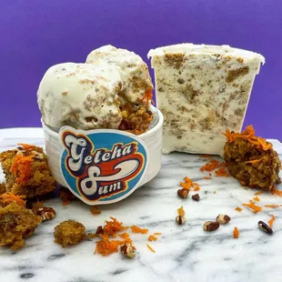 a bowl of ice cream with carrots