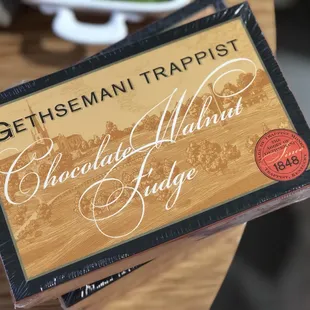a box of chocolate walnut fudge