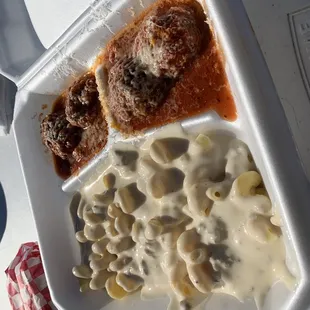 Meatball and Mac and cheese combo