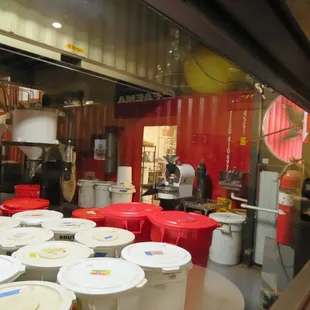 a view of a coffeehouse through a window