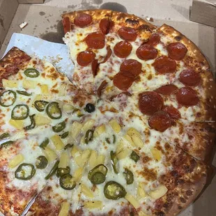 Pepperoni, pineapple, jalapeños