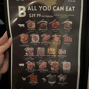 Menu B AYCE