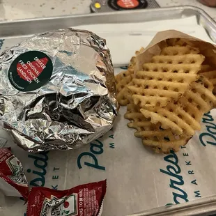 Original fried chicken sandwich with waffle fries
