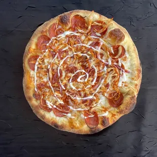 a pepperoni and cheese pizza