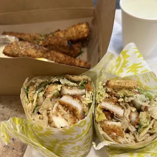 Chicken Cesar Wrap and Eggplant Fries